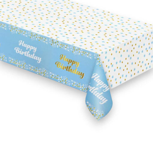 Picture of TABLE CLOTH HAPPY BIRTHDAY LIGHT BLUE 137 X 183CM
